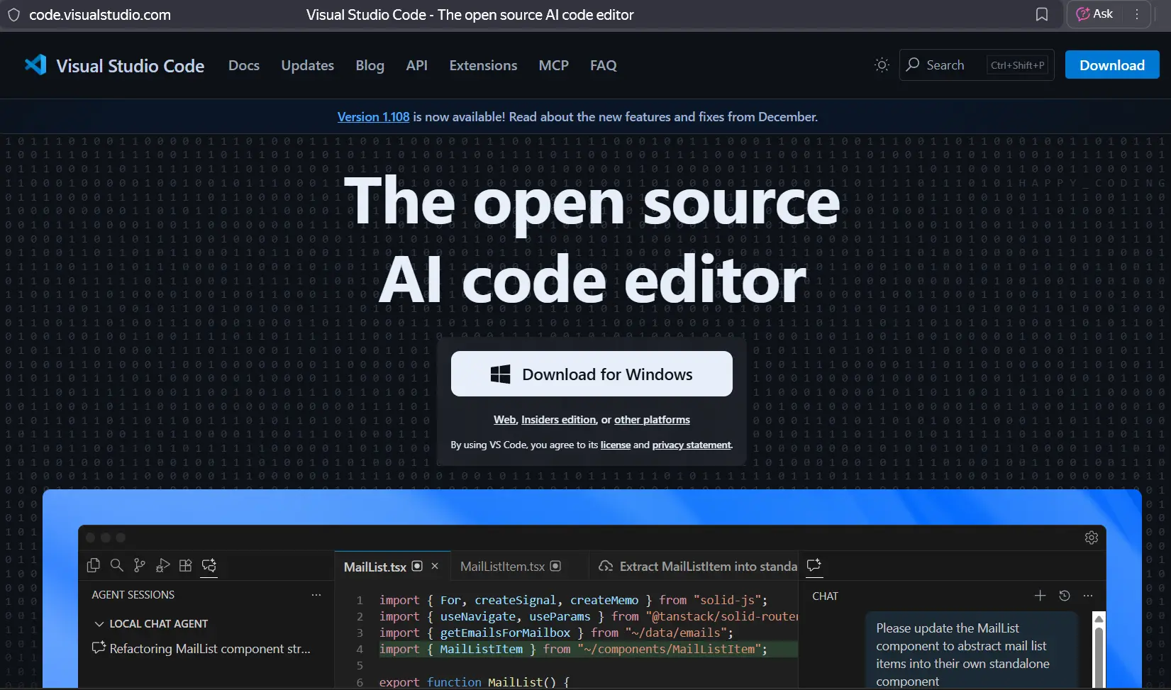 VS Code 官网下载界面：Windows 版本